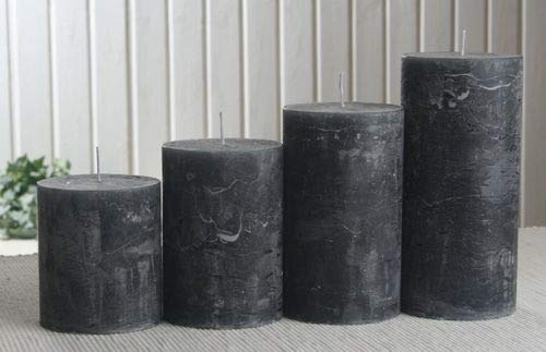 Rustik-Stumpenkerzen-Adventsset, Unparfümiert, groß, 7 cm Ø, anthrazit-schwarz