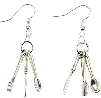 Knife Fork And Spoon Earrings on Sterling Silver Hooks, Cutlery Earrings, Christmas Dinner Earrings, Boho Jewelry