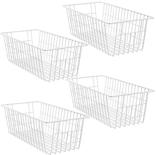 SANNO 39,9 cm große Gefrierkörbe, Draht-Aufbewahrungskörbe, Mülleimer, Organizer für Lebensmittel, Küche, Korb, Organizer, Behälter für Zuhause, Badezimmer, Schrank-Organisation, weiß, 4 Stück
