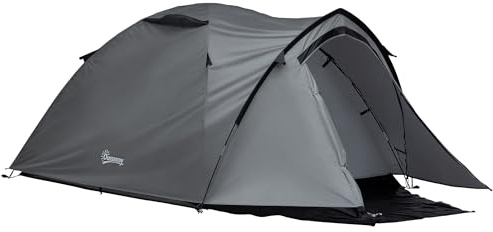 Outsunny Tenda da Campeggio 2 Posti Impermeabile con Vestibolo, Grigio