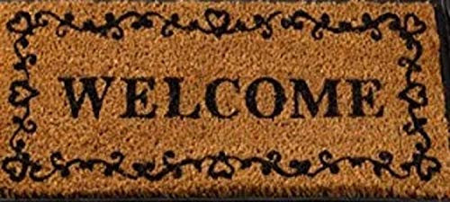Garden Mile Large Coir Door Mats 23 x 53cm, Non-Slip PVC Backing, Indoor/Outdoor Weather resistant Premium Heavy Duty eco- friendly Thick Coir door mat Dirt trapping entrance door mat (Welcome)