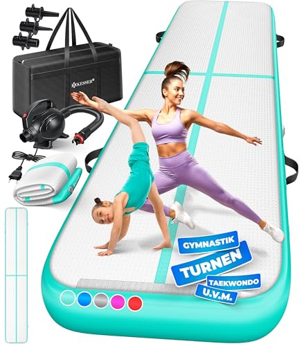KESSER® Colchoneta de Gimnasia, Inflable Airtrack, colchoneta de Gimnasia 3/4/5/6 m | Esterilla de Yoga, Esterilla de Tumbling, Esterilla de Ejercicio, Menta Verde, 600 x 100 x 10 cm