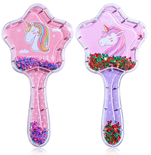 umorismo 2 spazzole per capelli da ragazza, pettine per massaggio a forma di unicorno con paillettes, morbido districante, adatto per capelli ricci lunghi e corti di bambini e ragazze