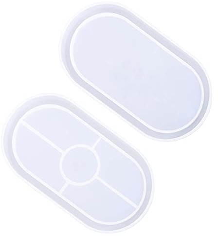 sinzau Kieselgel Form Resin Tablett, 2 Stücke Schimmel Gießform Harz, Oval DIY Epoxy Mould, für Teller, Geschirrguss, Tray Casting