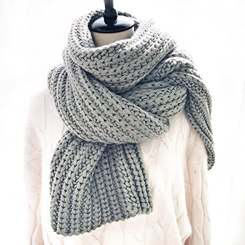 Damen Wollschal Winterschal Damen Dicke Warme Einfarbig Strickschals Große Lange Schal Wraps 200X25Cm Grau