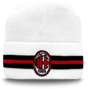 AC Milan Vinterkeps med broderad logotyp på fliken, vit, svart, röd, akryl, unisex, vuxen, en storlek