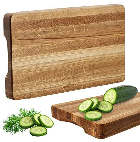 KADAX Planche à découper en bois, planche de cuisine, 4 cm d'épaisseur, en bois naturel, planche à hacher en chêne massif, planche de service pour collations, fromage, fruits (30 x 45 cm)