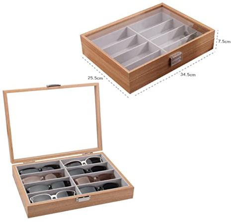 COLLBATH Sonnenbrillen-aufbewahrungsbox Mit 8 Fächern Brillen-organizer Holzmaserung Glasfenster-vitrine Für Brillen