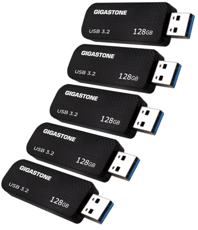 GIGASTONE Clés USB 128 Go (Lot de 5) Z30 - USB 3.2 Gen 1 High Speed (100 Mo/s Haute Vitesse), avec Design Push-Pull & Oeillet pour Porte-Clés - Stockage de Données, Sauvegarde pour PC/Mac/TV/Voiture