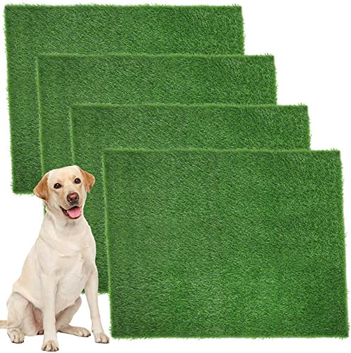 Roowest 4 Pcs Dog Grass Pee Pads for Dogs 18'' x 23'' Artificial Washable Fake Heavy Absorbency Grass Pad for Puppy Non Slip Rug Replacement Turf for Potty Training Outdoor Indoor