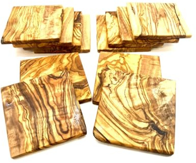 D.O.M. 10 flache Naturholz Plättchen eckig aus Olivenholz unbehandelt, ca. 4,5 x 4,5 x 1,0 – 1,3 cm