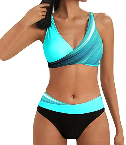 Bikini Damen Set Bauchweg Push Up High Waist Bikini-Sets Bademode Große Größen Sexy Bauch Weg Bikini Oberteil Große Brüste Triangel Bikinihosen Zweiteiler Neckholder Bandeau mit Bügel Swimming Suits