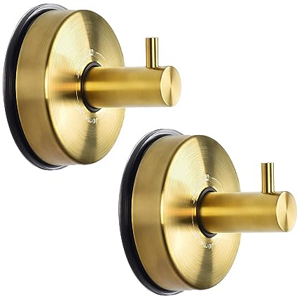 JOMOLA Saugnapf Haken Wandhaken Handtuchhaken Saugnapf Klebehaken Haken Ohne Bohren Saughaken Extra Stark Badezimmer Haken Haken Selbstklebend Duschhaken Rostfreier Gebürstetes Gold 2 Stück