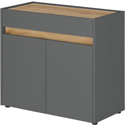 Furn.Design Büro Kommode in grau matt und Eiche Wotan Holz Büroschrank für Homeoffice und Büro Anrichte Highboard 80 x 70 cm Center (Kommode)