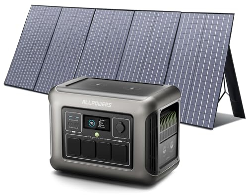 ALLPOWERS R1500 Tragbare Powerstation mit 400W Solarpanel, 1152Wh LiFePO4 Batterie mit 1800W AC Ausgang Solargenerator, 43dB Leise Betrieb Mobile Notstromversorgung für Garten Reise Camping Wohnmobil