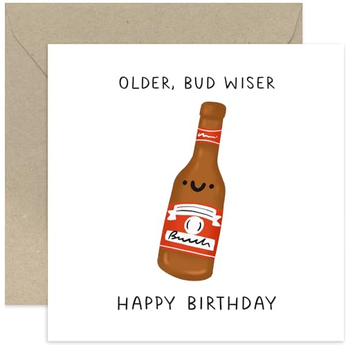 Old English Co. Roliga födelsedagskort för män – Older Bud Wiser Beer Grattiskort för honom – rolig födelsedagskort present till son, bror, brorson, manlig vän | tom insida