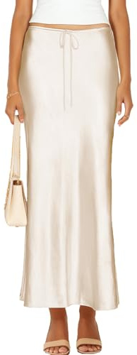 Skrtimory Womens Satin Silk Maxi Skirts Drawstring Flared Casual A-Line Leopard Print Long Skirt for Women