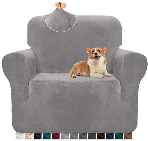 Granbest Premium Verdickter Plüsch-Samt-Sesselbezug 1-Sitzer Hochelastischer Sofabezug Superweicher Sofa-Schonbezug Luxuriöser Möbelschutz für Haustiere und Kinder (1-Sitzer, Hellgrau)