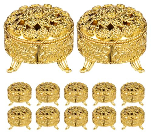 Cabilock Vintage Round Candy Box, 20pcs Plastic Jewelry Box, Candy Holder, Wedding Favor, Hollow Jar, Rose Embossed Bowl for Party Baptism Trinket Gold