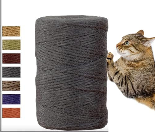 Corda Cocco, spago per decorazioni 7mm X 60mt, Tiragraffi per Gatti, Juta fibra Naturale, Sisal per Riparazione Sostituzione Albero (GRIGIO SCURO, L 60 Metri)