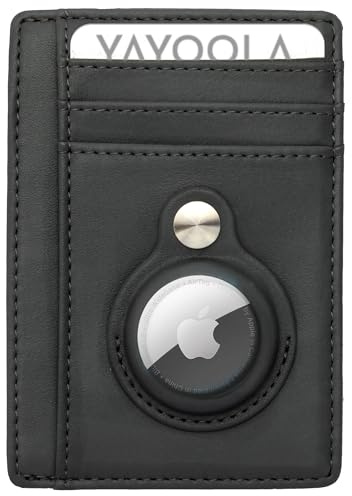 YAYOOLA Minimal tunn Apple AirTag-plånbok med Air Tag-ficka och RFID-blockering – spårningssäkerhets-ID-fönster (kol), Skiffer, Minimalist, Samtida