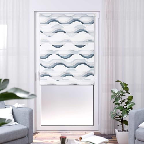 K-Home Klemmfix Doppelrollo Madrid ohne Bohren Bedruckt Welle Grau 100 x 150 cm (B x L)