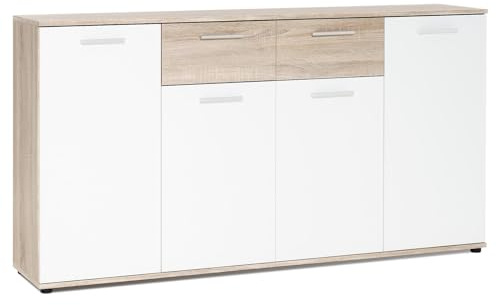 möbelando Sideboard Beistellschrank Anrichte Standschrank Kommode Highboard Jacklin II Sonoma-Eiche/Weiß