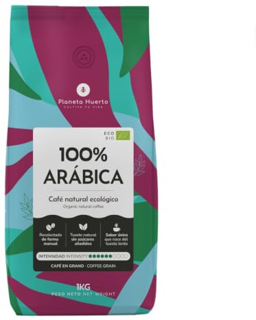 PLANETA HUERTO | Café Grano Ecológico 100% Arábica 1 Kg – Café Grano bio premium sabor suave y afrutado, ideal espresso, italiana y prensa francesa