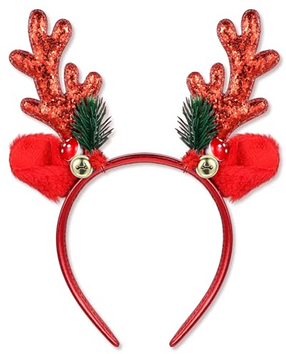 YUXIANLB Bandeaux De Noël À Paillettes Avec Oreilles D'Animaux Rouges Accessoires De Fête D'Halloween Pour Femmes Et Filles
