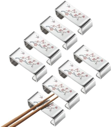 sourcing map 8 soportes planos de acero inoxidable 304 para palillos, soporte plano de flor de ciruelo, soporte para cuchillos, para encimera, palillos, cucharas, tenedores, cuchillos, decoración de