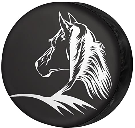 Cavallo Bianco Nero Copriruota per Auto Protezione Solare Copriruota Antipolvere Copertura della Gomma Universale per Camion Rimorchio Truck RV 14Inch