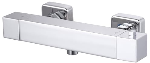 ARCORA Duscharmatur mit Thermostat aus Messing, Chrom | mit 40°C Sicherheitstaste, Messing-Ventileinsatz, Wandmontage, Zubehör für Duschsets