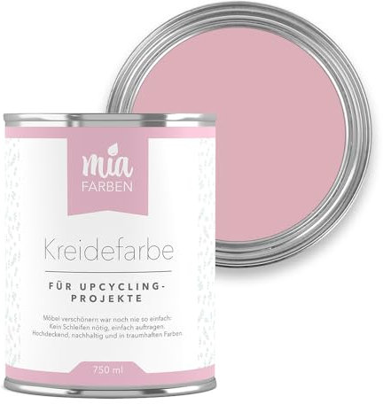 miafarben Kreidefarbe für Möbel 750ml, Möbellack, Möbelfarbe ohne schleifen, Kreidefarbe für Holz (Liebliche Erdbeercreme)