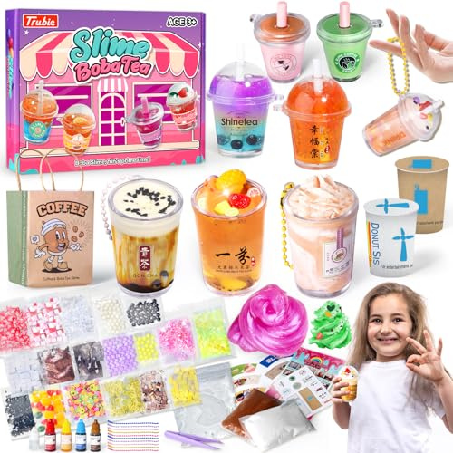 Trubic Miniatur DIY Bubble Tea Slime Schleim Selber Machen Set,Slime Charms Bastelset für Schleim Kinder Geschenk Mädchen 6 7 9,Sensorik Spielzeug Mitgebsel Kindergeburtstag,Weihnachten Geburtstag Toy