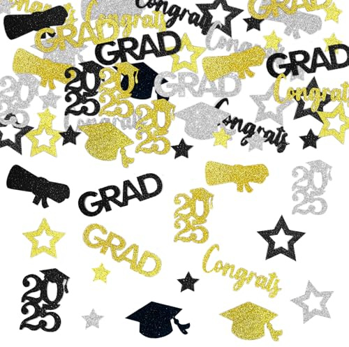 120 Stk Glitzer Abschluss Deko Konfetti,Graduation Deko Konfetti Schwarz Gold,Bachelor Hut Tischdeko Prüfung Bestanden, Abschlussfeiern Tischdeko Streudeko für Abitur ABI Prüfungserfolge