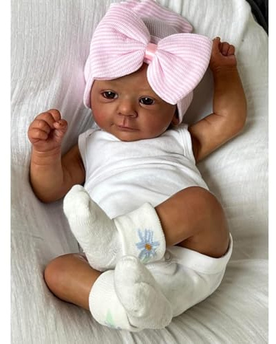 Lonian 48CM Haut Reborn Puppen Schwarzes Mädchen Realistische Puppe Afrikanisches Amerika Leben Wie Baby, das echt aussieht Weicher Körper (Augen öffnen)