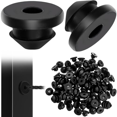 Foraineam 100 Pack Cable Railing Rubber Grommets, Black Cable Railing Post Protector Sleeves for 1/8 5/32 3/16 Cables, Wire Rope Rubber Protective Grommet Kit for Indoor Outdoor Metal Posts