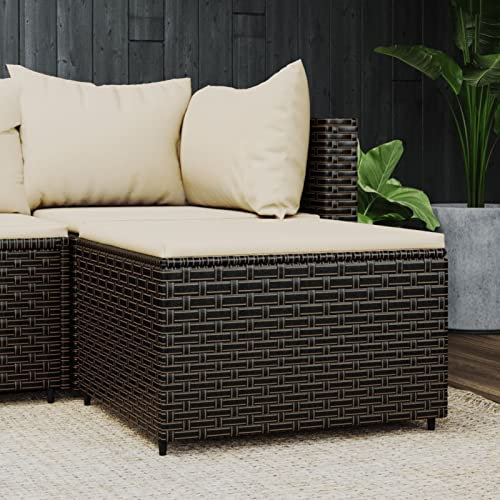 Xichuzi Gartenhocker mit Kissen, Balkon Möbel, Balkon Lounge Klein, Outdoor Lounge, Outdoor Hocker, Balkonmöbel, Sitzbank Balkon, Gartenmöbel, Braun Poly Rattan