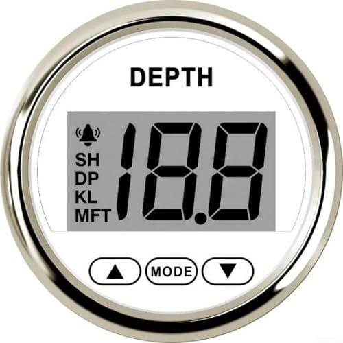 Accurate Digital Depth Gauge for Boats and Yachts, 52mm Size with Easy Installation Instructions and Reliable Waterproof Design (Silver)