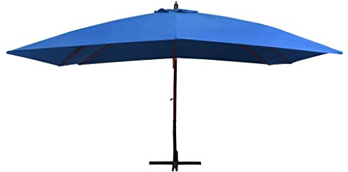 Eleganz Parasol déporté avec mât en bois - 400 x 300 cm - Bleu - Grand parapluie de marché en 100 % polyester - Bambou laminé et bois de sapin - Idéal pour le jardin, la terrasse et le café