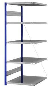 eurokraft | Steckregal | Bauart leicht | einseitig | HxBxT 2000 x 750 x 800 mm | blau/verzinkt | Anbauregal