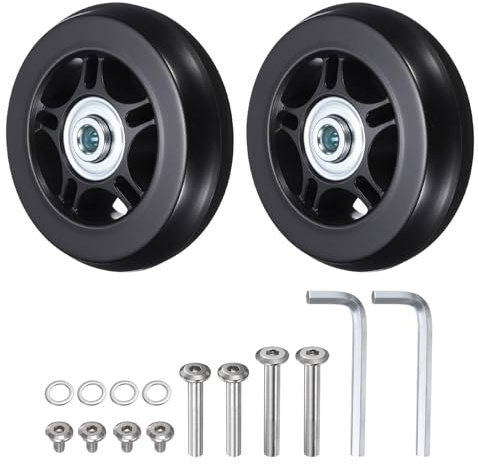 HIPICCO Luggage Suitcase Replacement Wheels, 90x24mm Caster Repair Kit | Rubber Swivel Bearings - Include 2 PU Bearing Wheels & Washers, Wrenches & Axle Screw for Trolley Bag, Caster Board