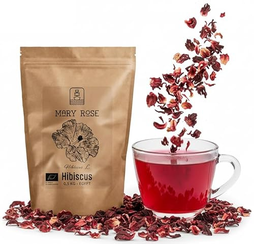 Mary Rose – Fleurs d’Hibiscus Bio Séchées 500 g, Fleurs Comestibles Naturelles – Malva Soudanaise, Ingrédient pour Thé, Infusion, Cuisine & Cosmétiques, Origine Égypte