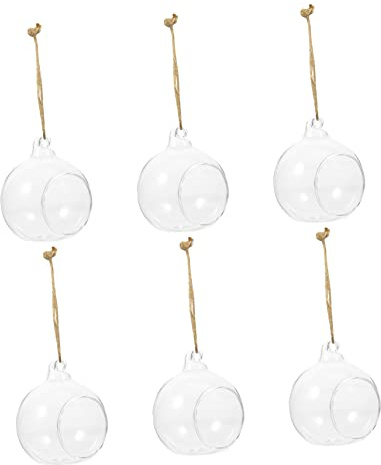Hängende Glasvasen 6 Stück aus Glas mit Seil, Transparent, Deko | Mikro Landschaften und Heimdeko, Leicht zu Dekorieren, Platzsparend Verstaubar, Hängedesign, Klare Form