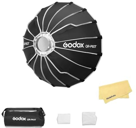Godox QR-P60T 60cm/23.6 Pouces Softbox Parabolique à Dégagement Rapide,Monture Bowen avec Diffuseur Intérieur et Frontal,Convient pour Les Prises de Vue sur Site et dans Les Petits Espaces