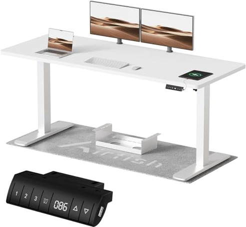 Airfish Höhenverstellbarer Schreibtisch mit USB-Buchse, Elektrisch Schreibtisch mit Kabelwanne, Computertisch, Bürotisch, Stehpult mit Erinnerung an sitzende Tätigkeiten, 200x80 cm, Weiß