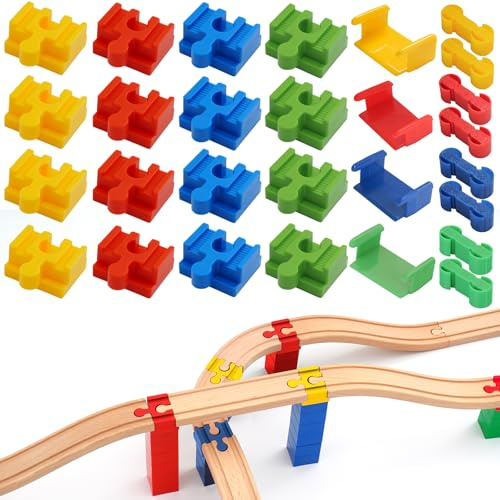 Holzeisenbahn Schienen Adapter, 28 Stück Stück Connectors Eisenbahn Spielzeug Zubehör,Holzschienen Verbinder,Track Connectors,Verbindungsstücke Holzeisenbahn,für Kinder im Alter Von 3-5