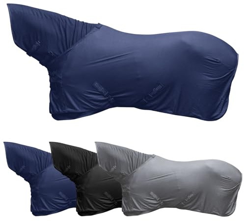 Covalliero - Abschwitzdecke Light – Pferdedecke mit Halsteil (separat) – Transportdecke mit Schnellverschlüssen & Kreuzgurten – schnell trocknend & atmungsaktiv – Dunkelblau – 145cm