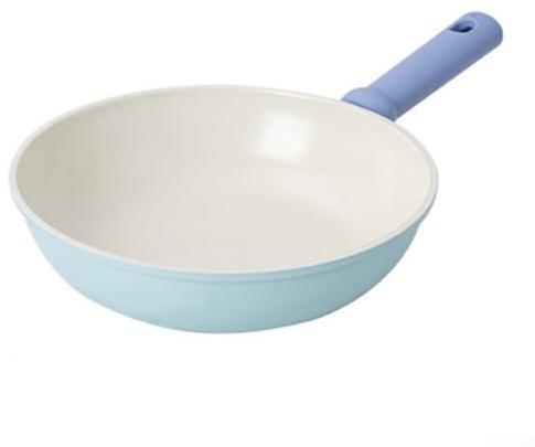 Padella con rivestimento blu, padella in ferro battuto da 20/24/26 cm, per cucina domestica, padella antiaderente con manico (C)