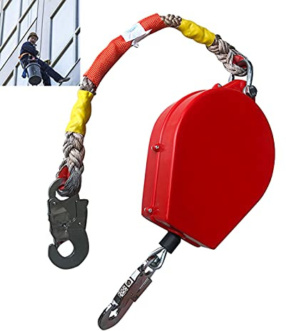 Imbracatura anticaduta Retrattile, Dispositivo Retrattile con Cavo e Gancio, Dispositivo di Protezione anticaduta Retrattile per lavori in Quota, 3-20 m, Doppio Guscio